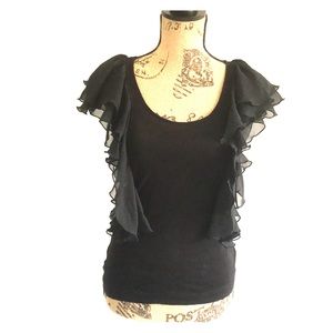 H&M black ruffled sleeved shirt